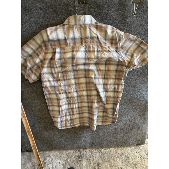 Carhartt Mens Plaid Short Sleeve Button-Up Shirt 2XL Relaxed Fit Beige & Blue - Picture 11 of 11